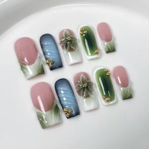10Pcs 3D Flower Handmade Press on French Nails