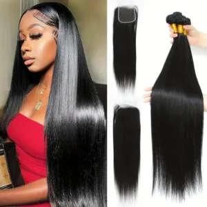 4 Bundles of Indian Silky Straight Human Hair with Closure