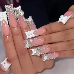 24Pcs Pink Long Ballet Coffin False Nails