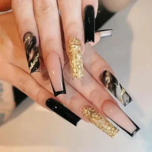 24Pcs Gold Leaf Wearable Coffin Fake Nails
